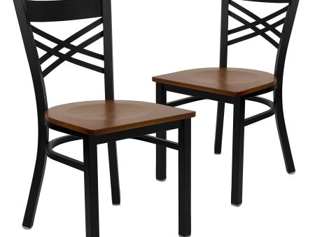 Flash Furniture 2 Pk. HERCULES Series Black   X   Back Metal Restaurant Chair - Cherry Wood Seat - new Online