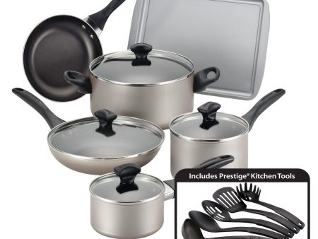 Farberware Dishwasher Safe Nonstick Cookware Pots and Pans Set, 15 Piece, Champagne - new Cheap