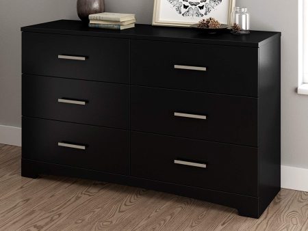 South Shore Gramercy 6-Drawer Double Dresser, Pure Black with Brushed Nickel Handles Hot on Sale