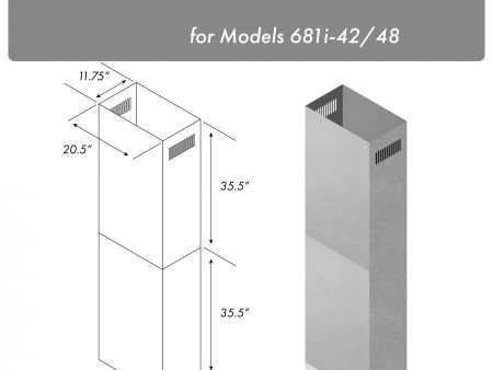 ZLINE 71  Stainless Steel Extended Chimney (2PCEXT-681i-42 48) Sale