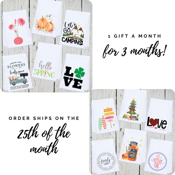 3 Month  Towel of the Month Box - Seasonal Kitchen Edition  Gift Subscription Supply