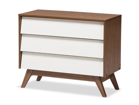 Baxton Studio Hildon Mid-Century Modern White and Walnut Wood 3-Drawer Storage Chest - new on Sale