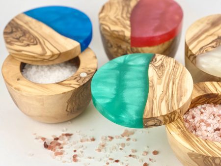 Olive Wood Resin Salt Cellar Fashion