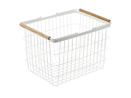 Wire Basket - Two Sizes - Steel + Wood For Sale