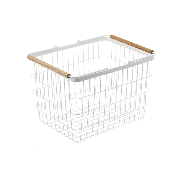 Wire Basket - Two Sizes - Steel + Wood For Sale