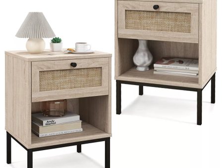 2PCS Rattan Nightstand Online now