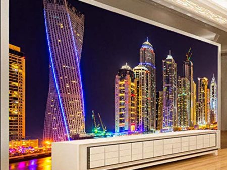 3D Murals Decorations Wallpaper Wall Stickers Dubai Night View City Building Home Decor Living Room Background Art Girls Bedroom (W)400X(H)280Cm For Discount