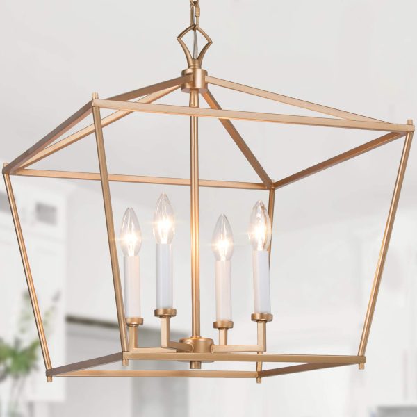 classy leaves Gold Chandelier, Lantern Pendant Light Fixtures, Foyer Chandelier for Dining Room, Kitchen Island, Entryway, 17.5’’ L x 17.5’’ W x20’’ H - open_box Online Sale