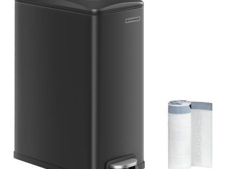 SONGMICS Slim Trash Can, 12.7-Gallon (48 L) Garbage Can for Narrow Spaces with Soft-Close Lid, Inner Bucket, and Step-on Pedal, Stainless Steel, 15 Trash Bags Included, Black ULTB510B48 - new Sale