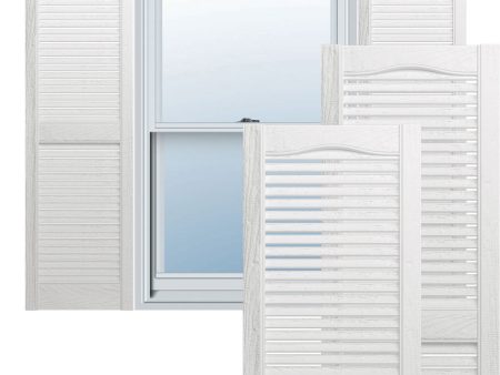 14-1 2 in. x 75  in. Lifetime Open Louvered Vinyl Standard Cathedral Top Center Mullion Shutters Pair in white - open_box Sale