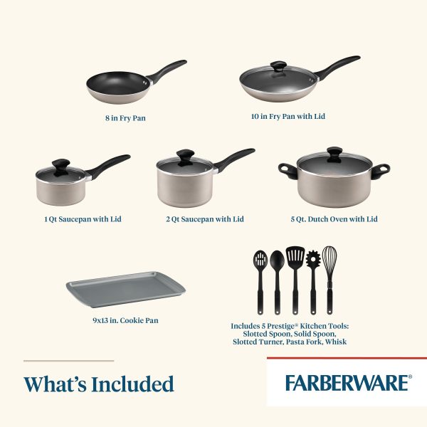 Farberware Dishwasher Safe Nonstick Cookware Pots and Pans Set, 15 Piece, Champagne - new Cheap