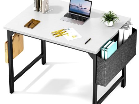 Sweetcrispy Computer Desk - 32 Inch Small Office Writing Work Study Kids Student Teacher Home Bedroom Table Storage Bag Headphone Hooks & no Wheels - White - new Online Hot Sale