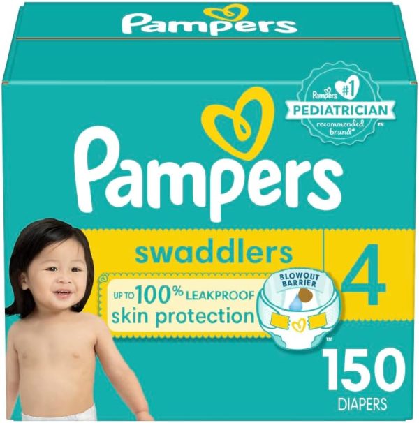 Pampers Swaddlers Diapers - Size 4, One Month Supply (150 Count), Ultra Soft Disposable Baby Diapers - open_box Discount