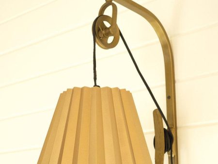 Kalalou Antique Brass Pulley Wall Lamp With Pleated Brass Shade Supply