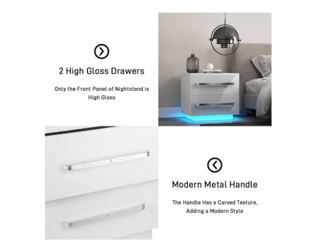 2-Drawer RGB LED White Nightstand 19.7 in. H x 21.7 in. W x 14.6 in. D - new Cheap