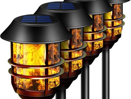 55  Tall Solar Torches Lights 4 Pack with Flicking Flame 100% Metal LED Solar Light Outdoor Dancing Stainless Steel Walkway Lighting for Garden Patio Yard Decor Waterproof Pool Path Effect Light For Cheap