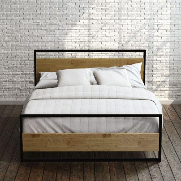 Suzanne Metal and Wood Platform Bed Frame with Footboard Discount