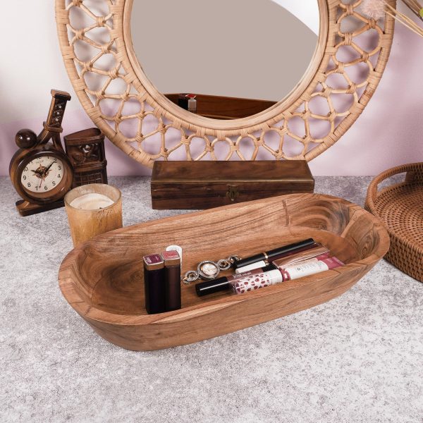 Wooden Dough Bowl – Handmade Decorative Bowls for Home Decor, Bathroom, Kitchen Counter & More - Acacia Wood Large Dough Bowl Fits Cosmetics, Keys & Other Knick Knacks – Great Boho Home Decorations - new For Cheap