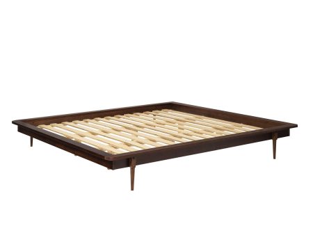 Walker Edison Mid Century Modern Solid Wood Platform Bed Headboard Footboard Bed Frame Bedroom, King, Walnut - open_box on Sale