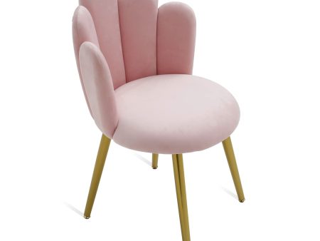 BOWTHY Vanity Chair for Makeup Room - Midcentury Modern Accent Velvet Chair with Back Support, Gold Legs for Living Room Bedroom (Pink) - new Sale