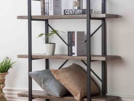 HSH Furniture 3-Shelf Bookcase, Rustic Bookshelf, Vintage Industrial Metal Display and Storage Tower, Dark Oak Cheap