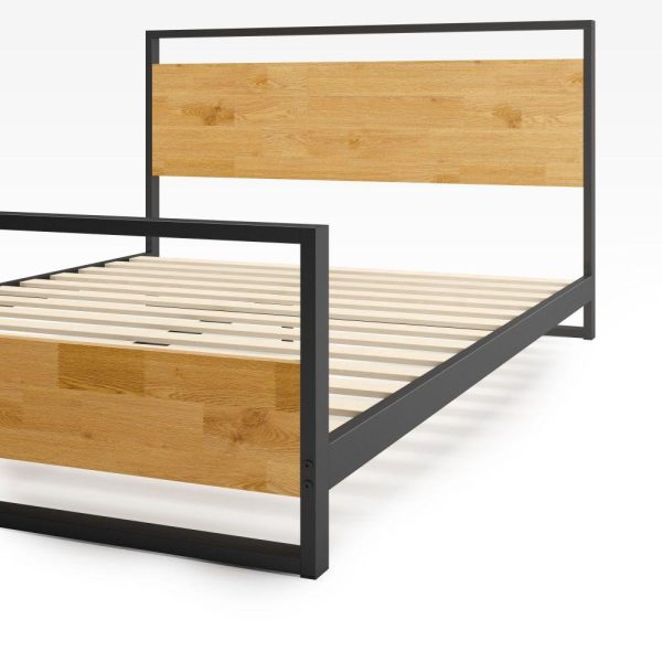 Suzanne Metal and Wood Platform Bed Frame with Footboard Discount