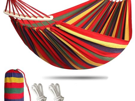 Double Hammock 2 people, With Two Anti Roll Balance Beam, Canvas Cotton Hammock with Carrying bag Travel, Beach, Backyard etc (Rainbow Stripes) - open_box Cheap