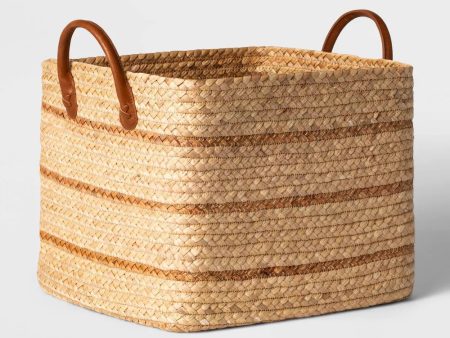 Large Braided Water Hyacinth Basket with Faux Leather Handles - Threshold - open_box For Sale