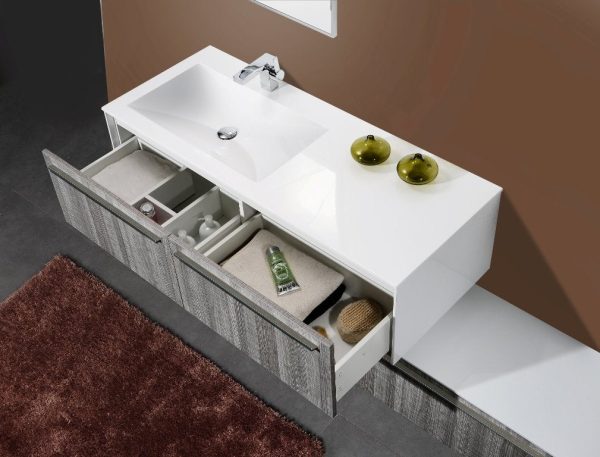 Aquamoon Star 53 High Gloss Ashwood Modern Bathroom Vanity with Mirror and Floor Mount Cabinet Online Hot Sale