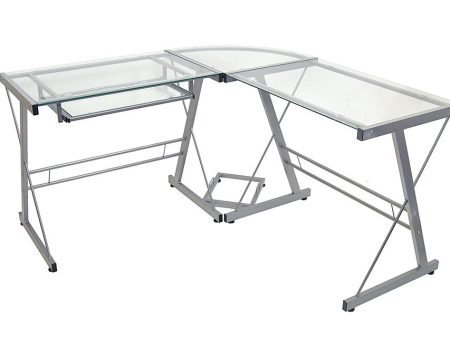 Walker Edison - 52  L-Shaped Modern Glass Corner Computer Desk - Silver - new Supply