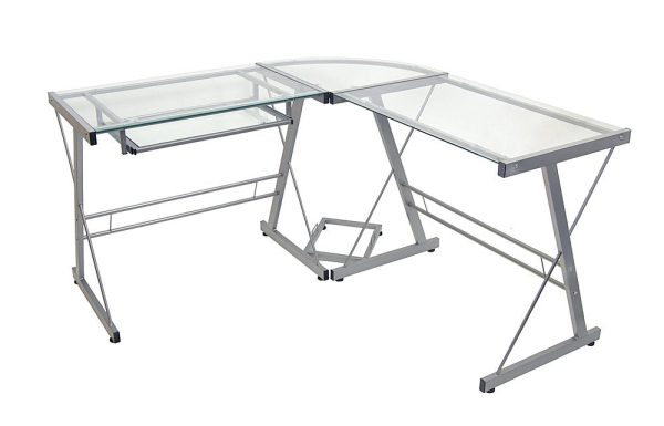 Walker Edison - 52  L-Shaped Modern Glass Corner Computer Desk - Silver - new Supply