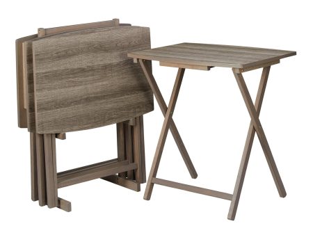 Mainstays 5-Piece Folding XL Oversized Tray Table Set, Rustic Gray - new Sale