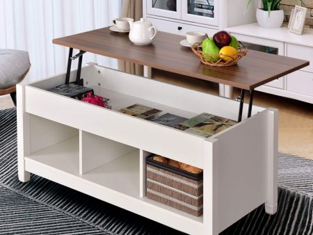 Tangkula Coffee Table Lift Top Wood Home Living Room Modern Lift Top Storage Coffee Table w Hidden Compartment Lift Tabletop Furniture (White) Supply