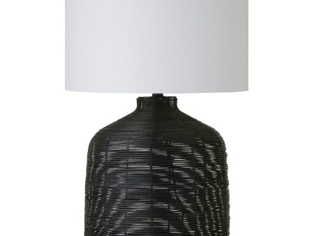 Henn&Hart 27  Tall Oversized Rattan Table Lamp with Fabric Shade in Black Rattan White, Lamp, Desk Lamp for Home or Office - open_box Fashion