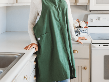 Cross Back Apron - Olive Green Online Sale