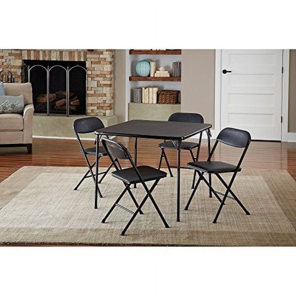 5-Piece Card Table Set Low-Maintenance And Long-Lasting Powder-Coat Frame Finish, Black - new Discount