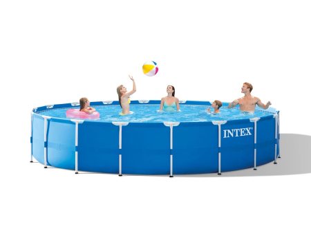 Intex 28253EH 18 Foot x 48 Inch Metal Frame Outdoor Above Ground Swimming Pool Set with with Filter Pump, Ladder, Ground Cloth and Pool Cover - new on Sale