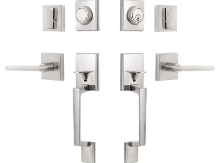 NeuType Front Door Handle Set Satin Nickel Double Door Handle Set with Dummy Heavy Duty Double Door Lock Set, with Single Cylinder Deadbolt and Lever Handle, Compatible with Right & Left Handed Doors - open_box on Sale