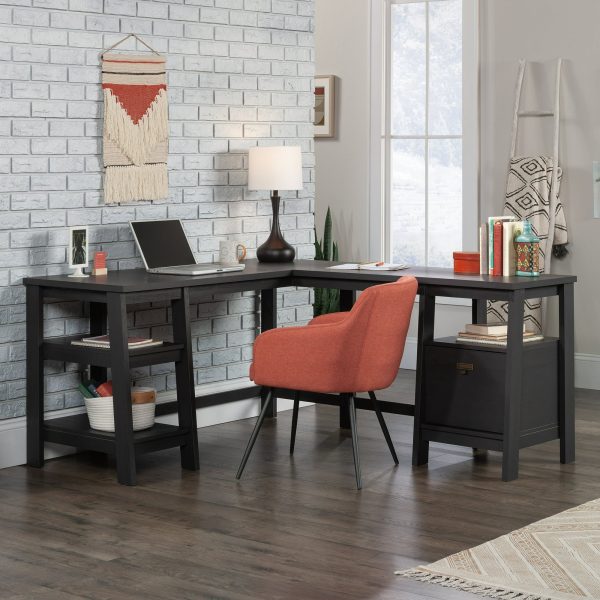 Sauder Trestle Transitional L-Shaped Writing Desk, Raven Oak Finish - new Fashion