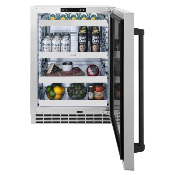 ZLINE Autograph Edition 24 in. Touchstone 151 Can Beverage Fridge With Solid Stainless Steel Door And Matte Black Handle (RBSOZ-ST-24-MB) Discount