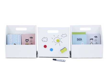 Fantasy Fields, White Set of 3 Mobile Handheld Bookcase Storage Organizers with Magnetic Dry Erase Whiteboard and Wheels - new For Discount