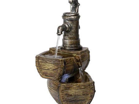 Alpine Corporation WIN826 Indoor Tabletop 2-Tiered Vintage Water Pump Retro Barrel Fountain with LED Lights, 14 , Gray - new Fashion